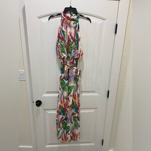 Jealous Tomato Green and White Maxi Halter Dress